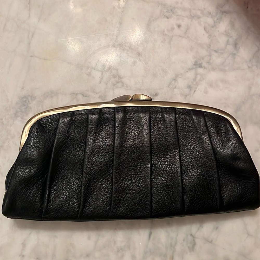 Black leather clutch